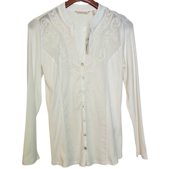 Soft Surroundings NWT White Rissani Western Ribbed Button Up Boho Top - Picture 2 of 7